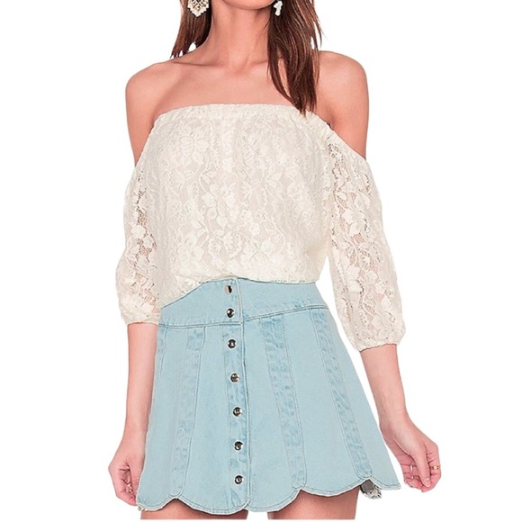 $158 Ella Moss Lace Top XS 0 2 Natural Ivory Off Shoulder Feminine Pullover NWT - Picture 1 of 16
